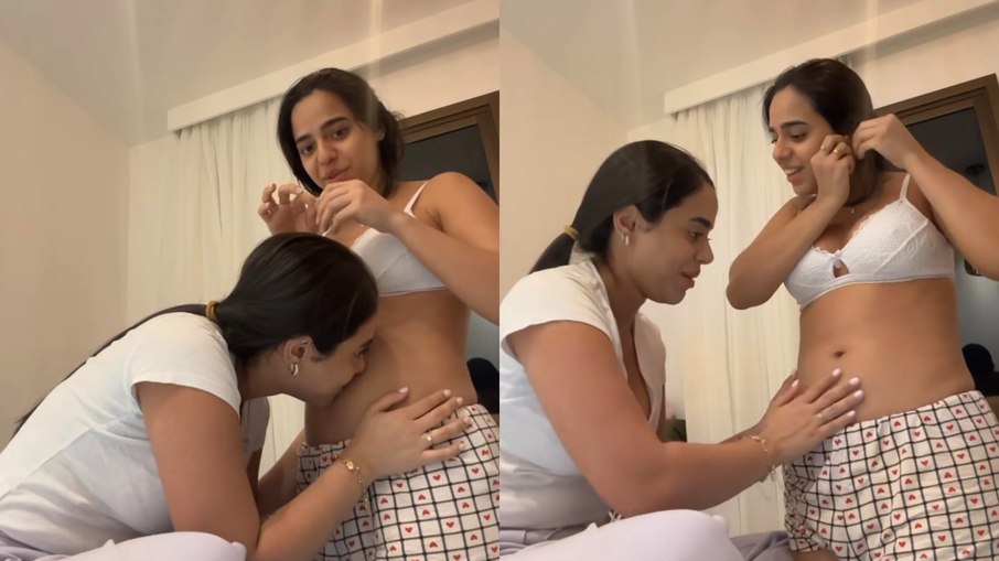 Mariely se emociona ao ver Mirella Santos grávida pela primeira vez
