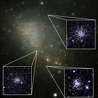 Exemplo de três grupos estelares na Pequena Nuvem de Magalhães observados pela equipe de astrônomos brasileiros.