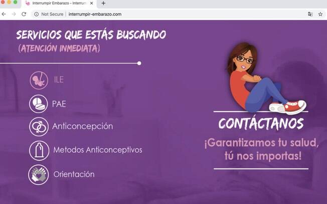 Captura de tela do site interrupir-embarazo.com que anuncia um centro antiaborto em um subúrbio na Cidade do México antiaborto