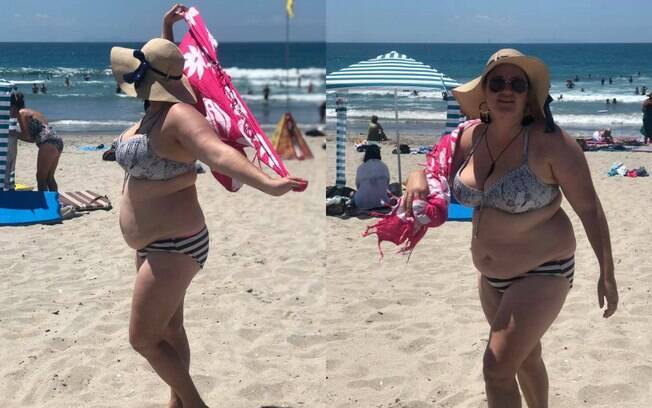 Shelly Proebstel passou por uma chata situação na praia ao andar de biquíni, mas ela não abaixou a cabeça