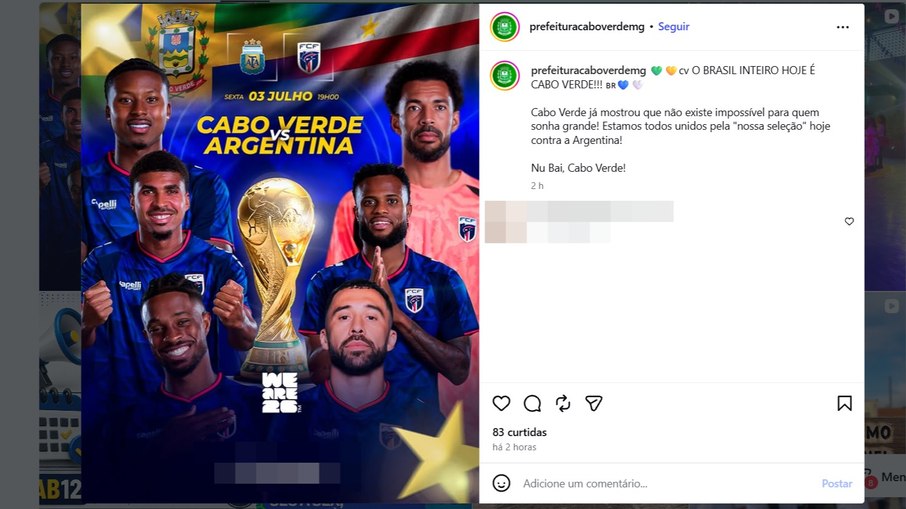 Cidade com mesmo nome declara apoio a Cabo Verde contra Argentina Cidade com mesmo nome declara apoio a Cabo Verde contra Argentina