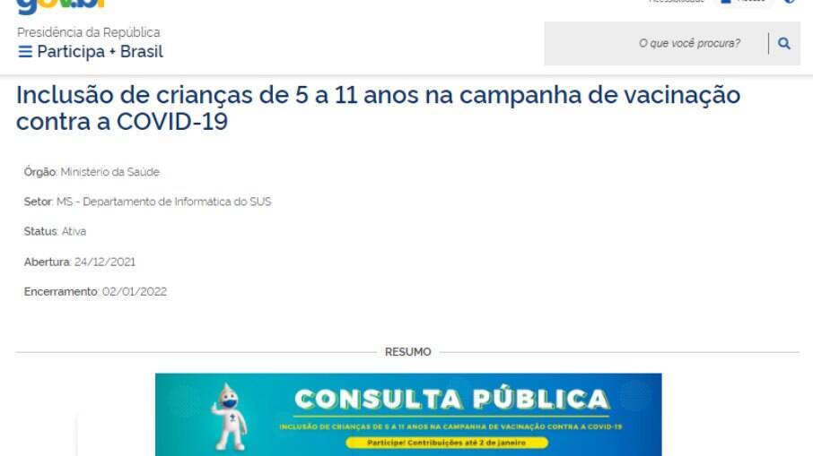 Consulta pública para vacinação infantil será feita no Gov.br