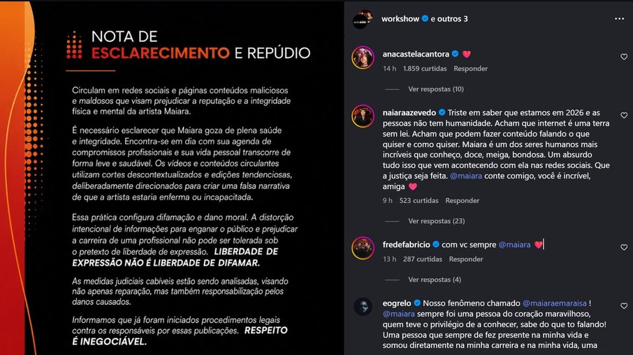 Comunicado contou com apoio de famosos 
