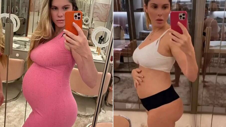 Bárbara Evans antes e depois de dar à luz
