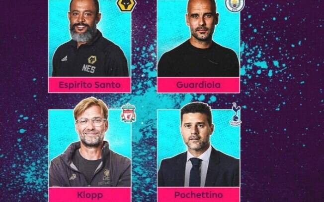 Quatro treinadores concorrem ao posto de melhor técnico da Premier League