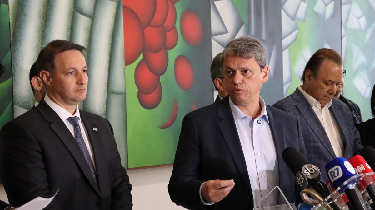 Governador Tarcísio de Freitas em coletiva Governador Tarcísio de Freitas em coletiva