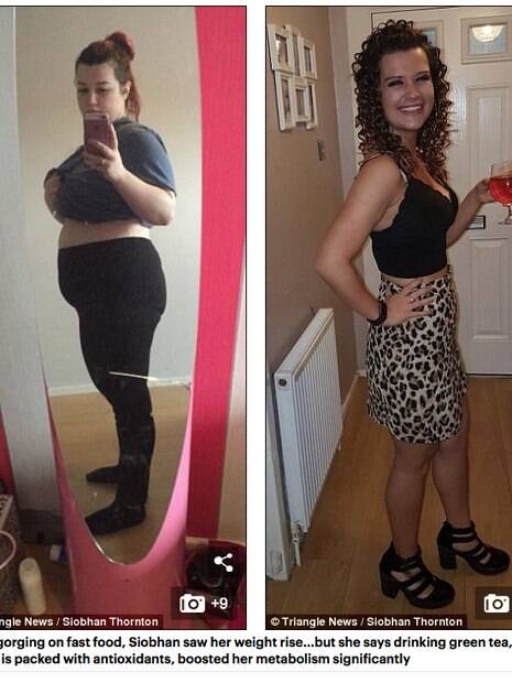 Siobhan Thornton antes e depois da 'dieta do chá verde'