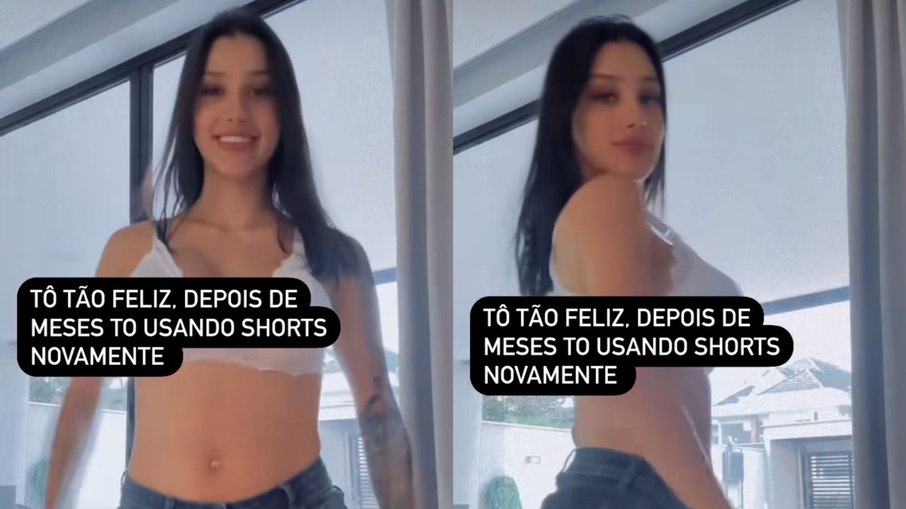 Bia Miranda impressiona ao vestir shorts jeans e exibir barriga quatro dias após dar à luz o primeiro filho