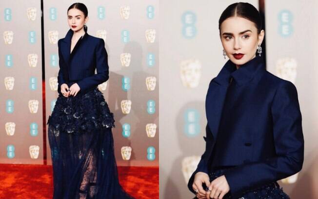 Looks das famosas: Lily Collins compareceu ao tapete vermelho do BAFTA com uma peça Givenchy de alta costura