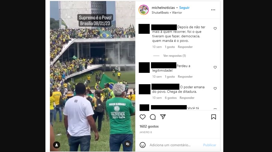 Youtuber postou vídeos da invasão de Brasília, indicando sua presença no ato