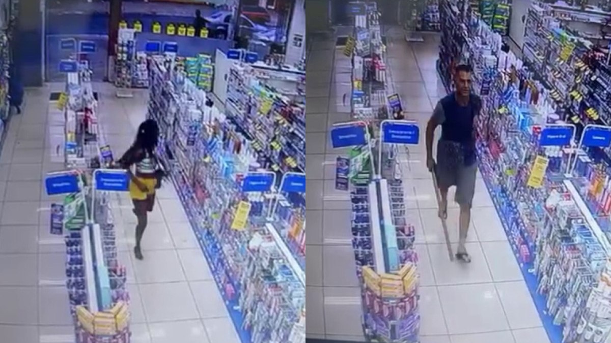 Mulher e homem em farmácia de BH