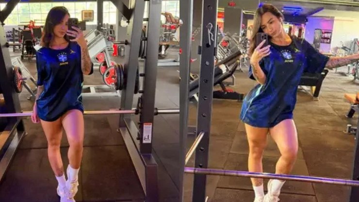 Karol Rosalin ousa ao treinar usando apenas camisa da Seleção