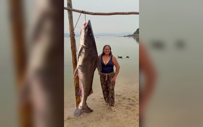 "Só o luxo", diz idosa após capturar piraíba de 200 kg no Tapajós - Foto