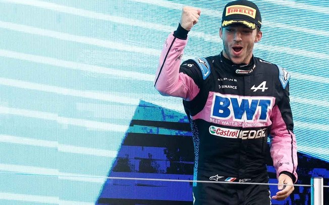 Pierre Gasly celebra terceira colocação no GP da Alemanha, da edição de 2023 da Fórmula 1