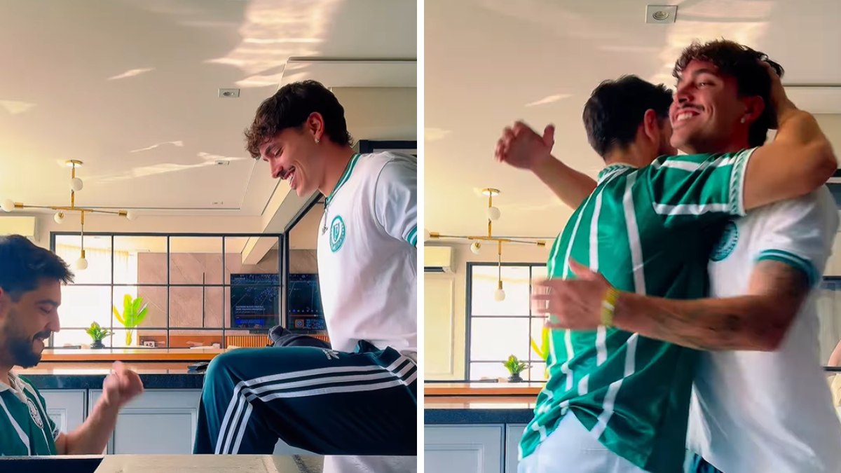 Meio-campista do Verdão simula cruzamento e influencer marca 'gol'