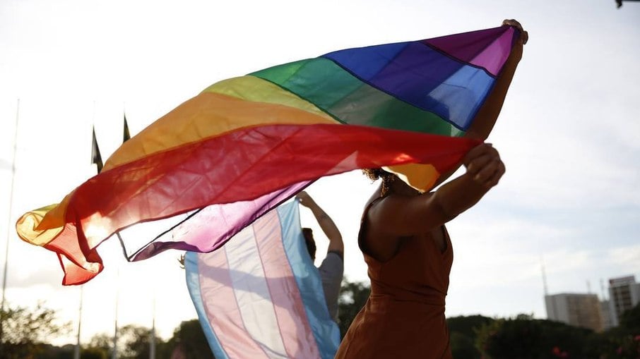 As bandeiras do orgulho trans e LGBTQIAP+.