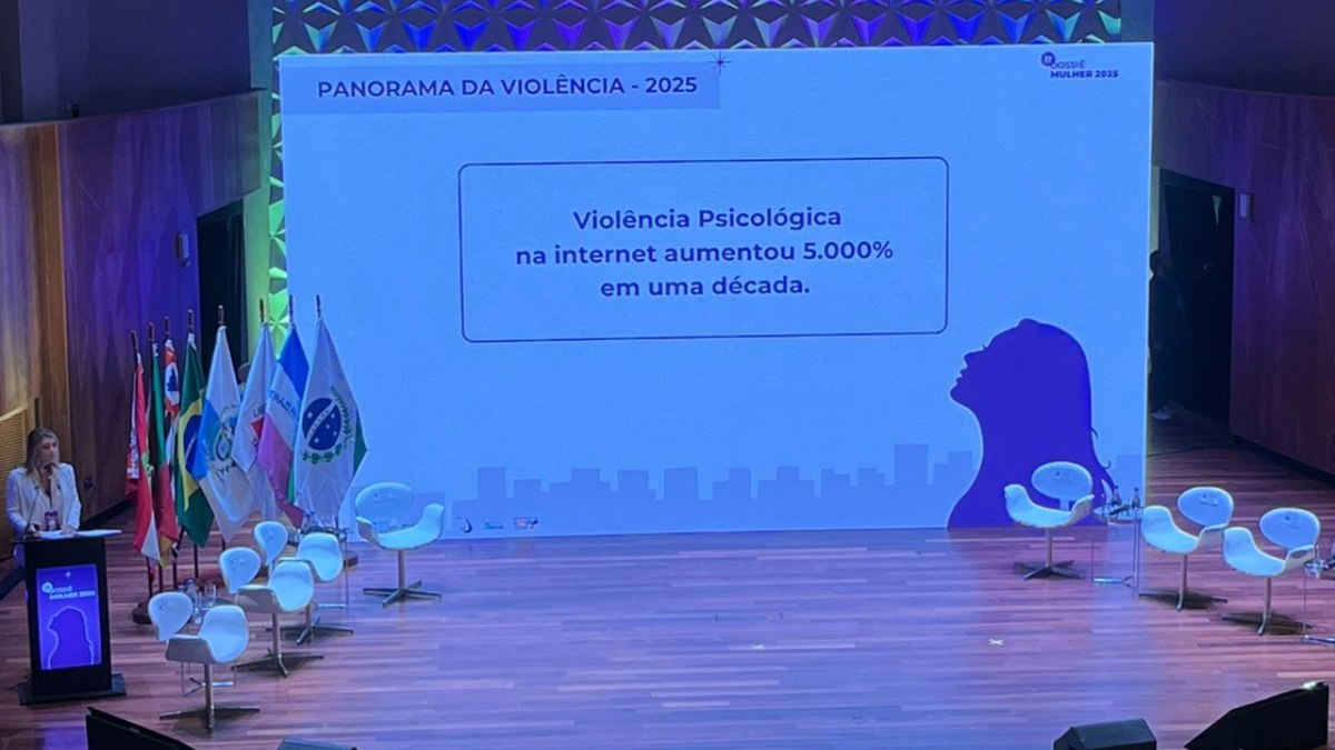 A diretora-presidente do ISP, Marcela Ortiz, apresenta os dados do Dossiê Mulher 2025 durante cerimônia na Sala Cecília Meireles, no Centro do Rio A diretora-presidente do ISP, Marcela Ortiz, apresenta os dados do Dossiê Mulher 2025 durante cerimônia na Sala Cecília Meireles, no Centro do Rio