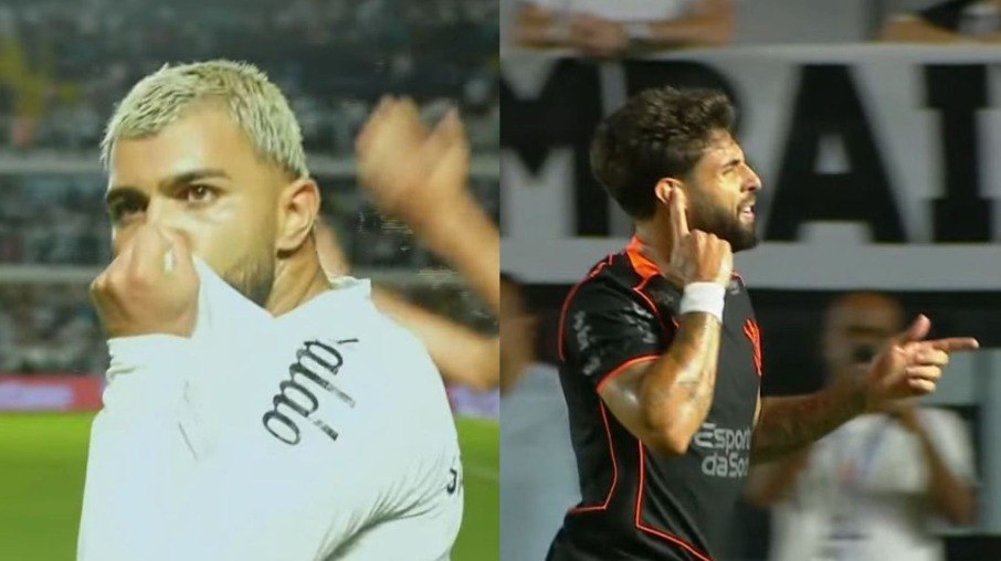 Gabigol e Yuri Alberto comemoram gols marcados no clássico Gabigol e Yuri Alberto comemoram gols marcados no clássico
