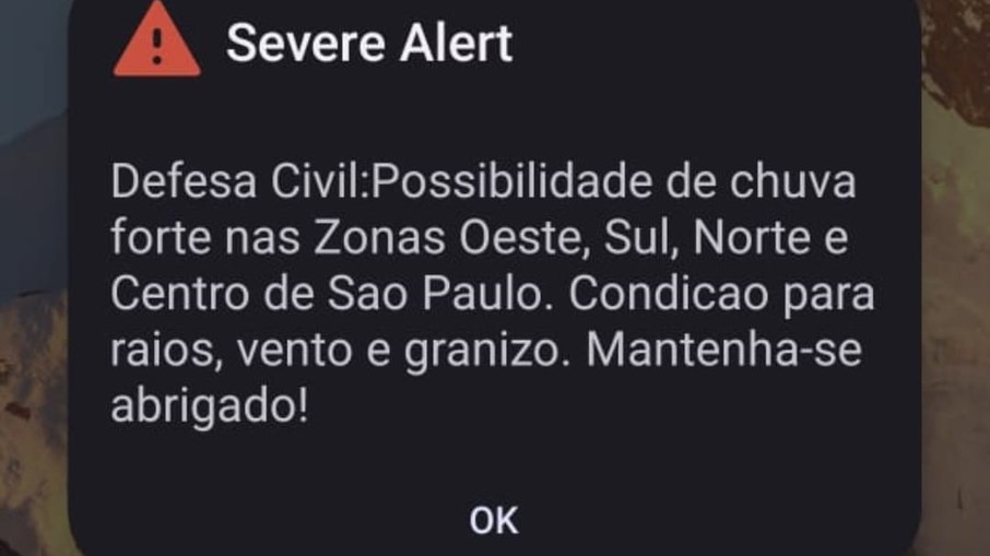 Alerta recebido nos celulares