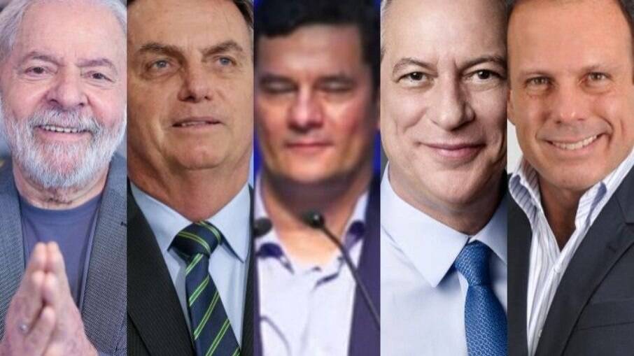 Lula, Bolsonaro, Moro, Ciro e Doria respectivamente