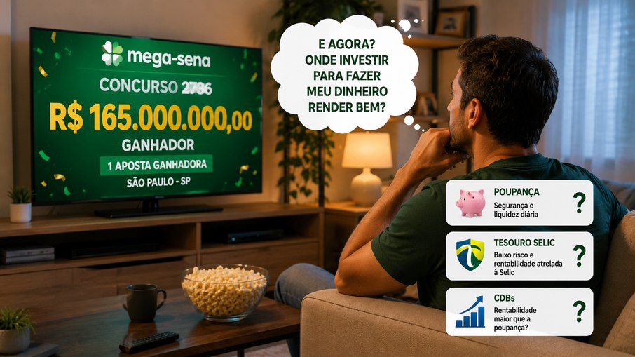 R$ 165 milhões da Mega-Sena: veja quanto o prêmio pode render por mês na poupança, Tesouro Selic e CDB R$ 165 milhões da Mega-Sena: veja quanto o prêmio pode render por mês na poupança, Tesouro Selic e CDB