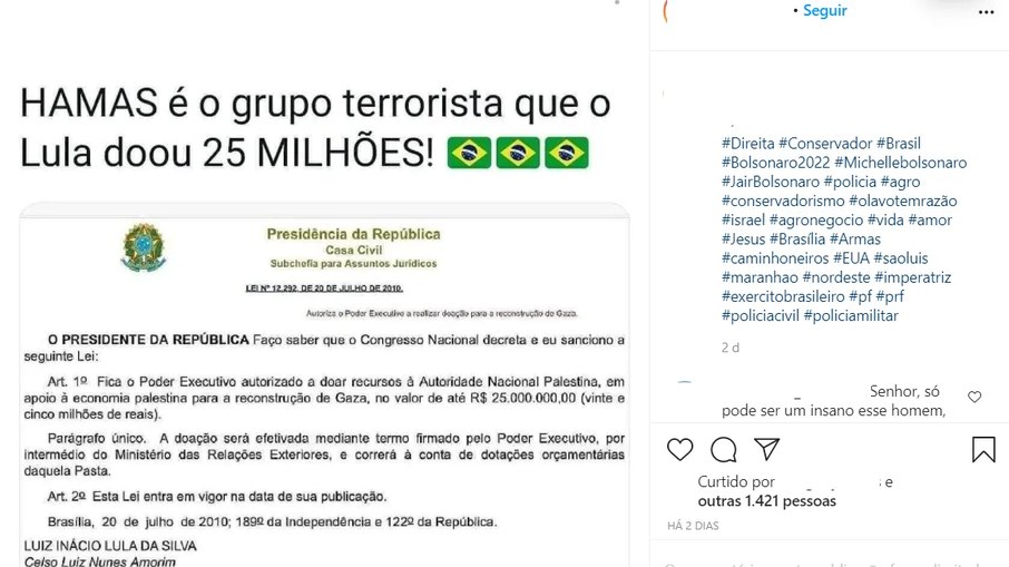 O documento anexado na publicação é um decreto que cita a Autoridade Nacional Palestina, rival do Hamas