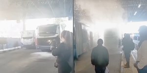 Ônibus elétrico pega fogo em Santo André (SP)