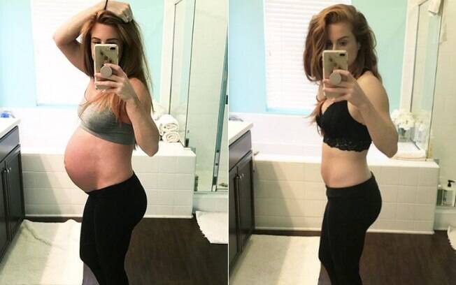 Nancy mostra barrigão na reta final da gravidez em post no Instagram. Em outra imagem, ela aparece aos 14 dias de pós-parto