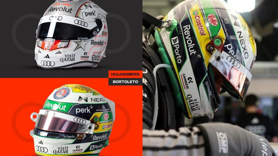 Capacetes de Nico Hulkenberg e Gabriel Bortoleto 