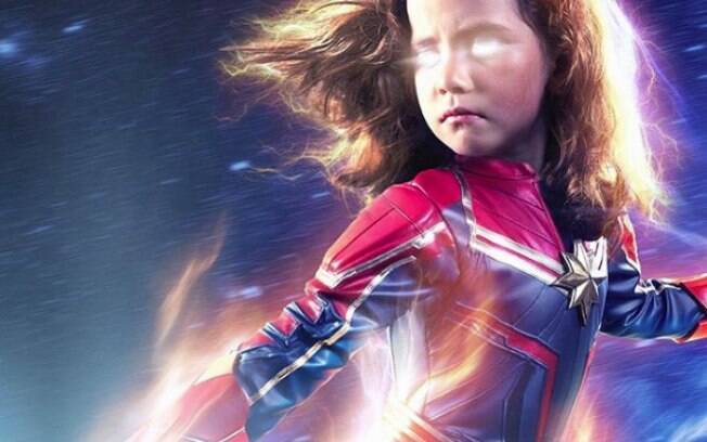 Mais uma das fotos da pequena Nellee como Capitã Marvel, ou melhor Capitã Nellee