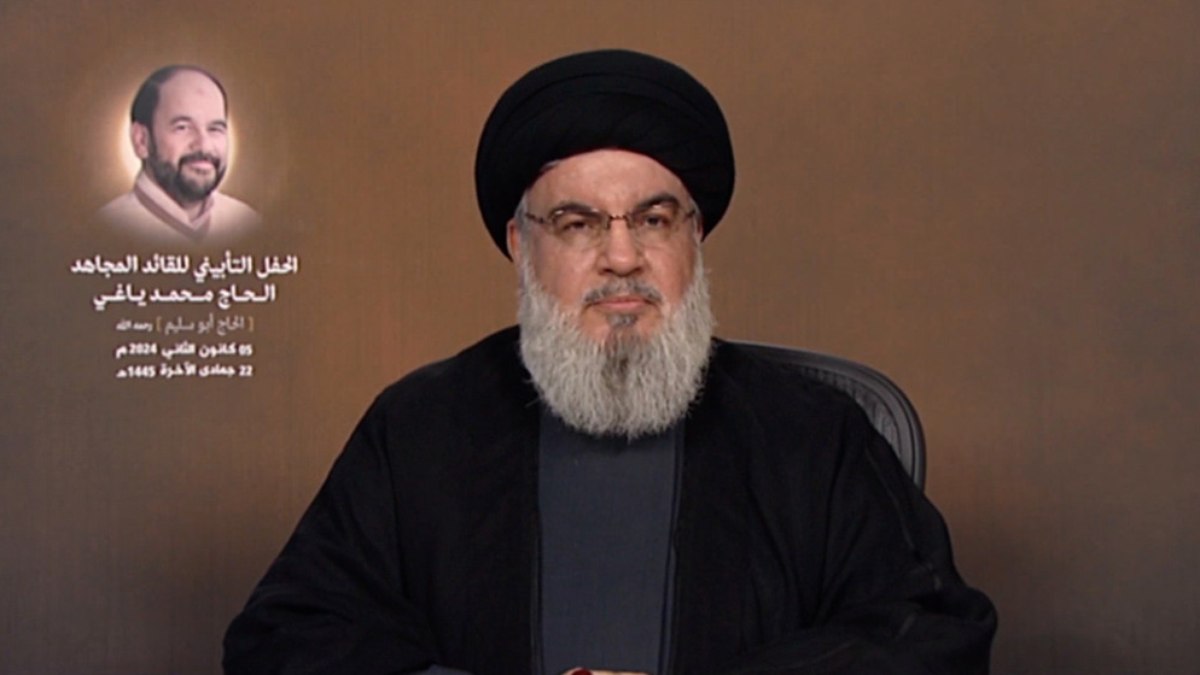 Hassan Nasrallah, líder do Hezbollah, durante discurso em televisão no dia 5 de Janeiro