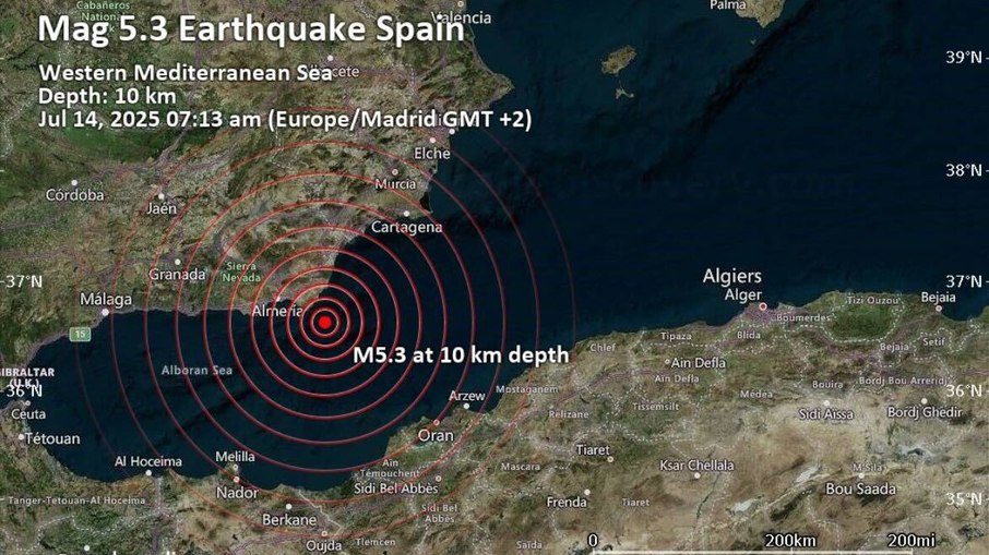 Terremoto de 5,4 graus atinge várias regiões do sul da Espanha