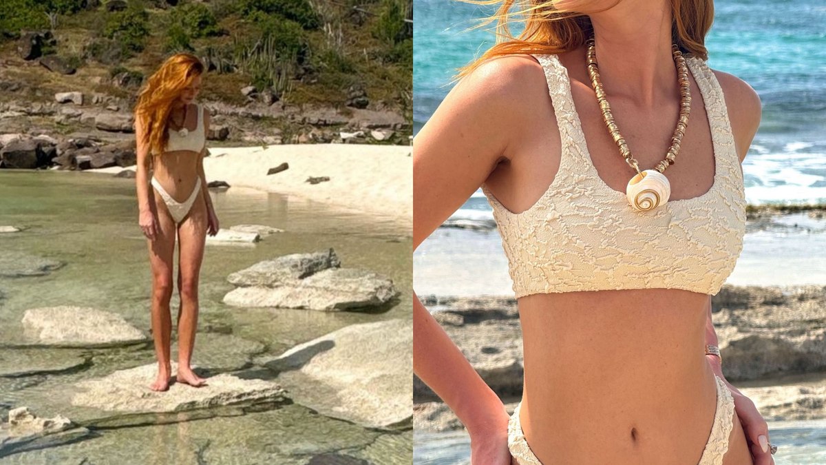 De biquíni branco, Marina Ruy Barbosa curte praia no Caribe 