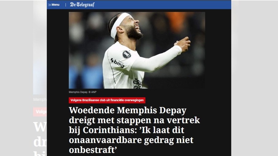 Manchete do jornal holandês De Telegraaf sobre a saída de Memphis