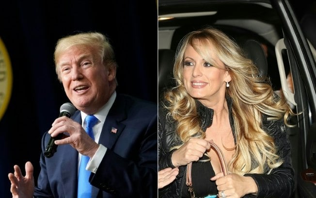 O ex-presidente dos EUA Donald Trump, em 22 de março de 2018 em Washington, e a atriz Stormy Daniels, 
em Fort Lauderdale, em 9 de março de 2018