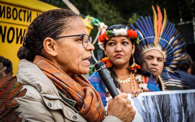 A ex-ministra do Meio Ambiente Marina Silva discursa durante protesto na COP25, em Madri