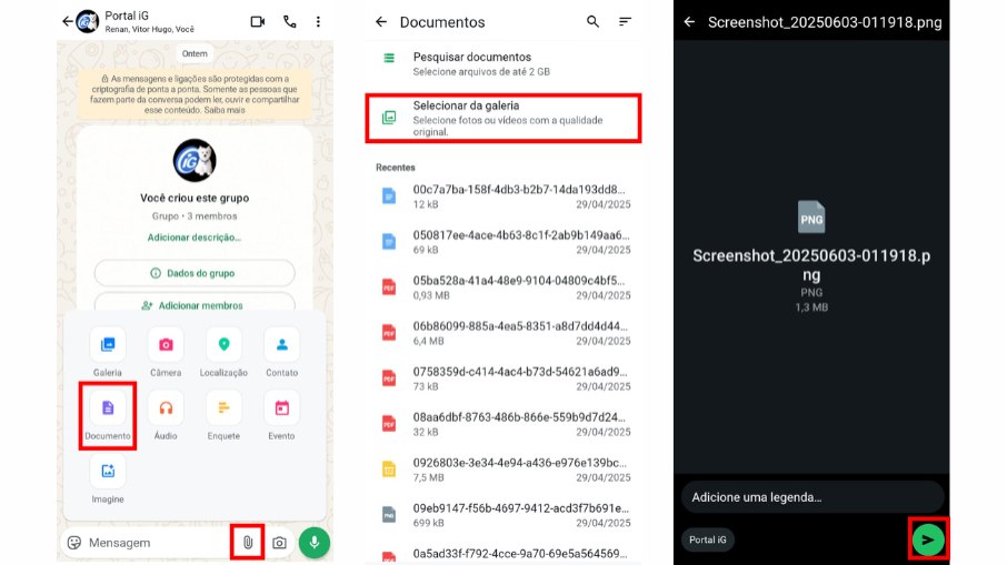 Enviar como documento, com qualidade original