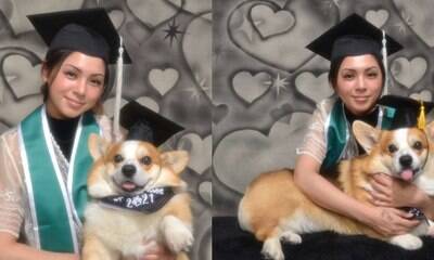 Jovem faz sessão de fotos com cachorro que a ajudou a se formar 