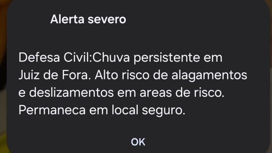 Alerta enviado pela Defesa Civil Alerta enviado pela Defesa Civil