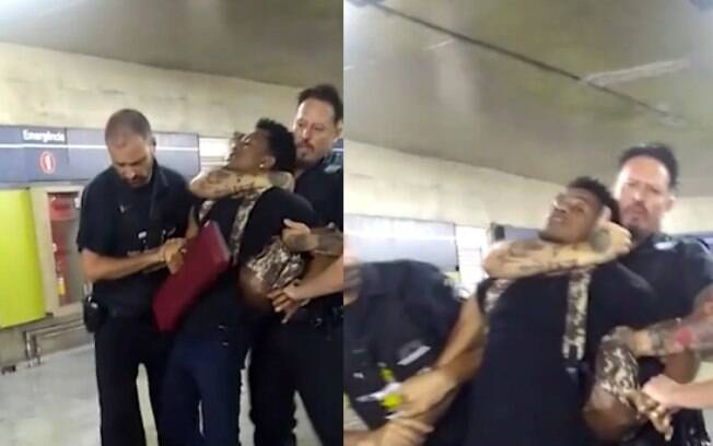 Músico aparece levando gravata de seguranças do Metrô