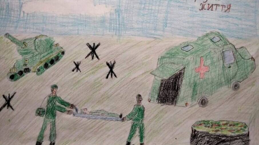Crianças fazem desenhos para superar traumas da guerra