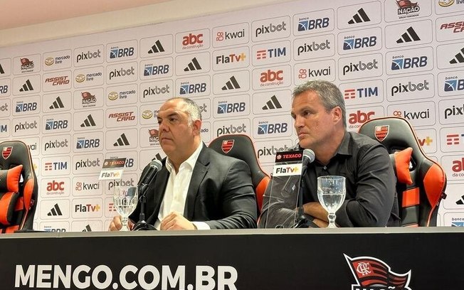 Marcos Braz e Bruno Spindel concedem entrevista no Ninho do Urubu