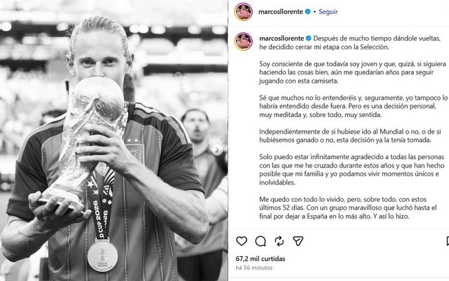 Llorente foi campeão mundial pela Espanha na Copa de 2026