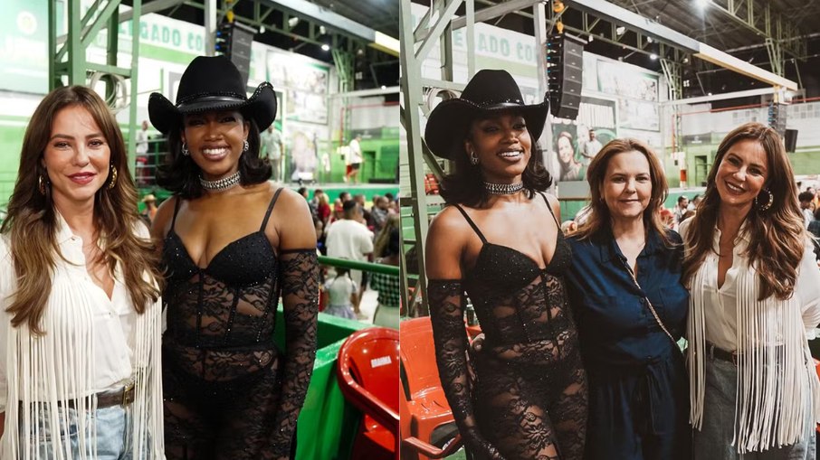 Paolla Oliveira e IZA se reencontram em festa julina da Imperatriz Leopoldinense.