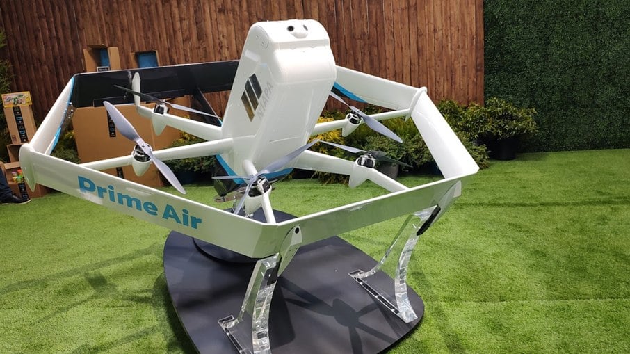 Drone autônomo utilizado pela Amazon para entregas nos Estados Unidos