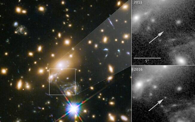 A estrela fotografada pelo Hubble foi batizada de MACS J1149+2223 Lensed Star 1 e apelidada de Icarus pelos cientistas