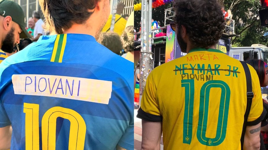 E o Neymar? Na Parada LGBTQIA+, camisa do Brasil ganha nome de Piovani