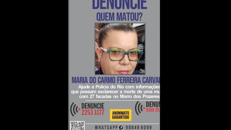 O corpo de Maria do Carmo Ferreira Carvalho, de 56 anos, foi encontrado com 27 facadas