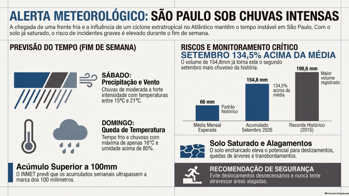 Chuva forte deve continuar em SP e piorar neste domingo (13)