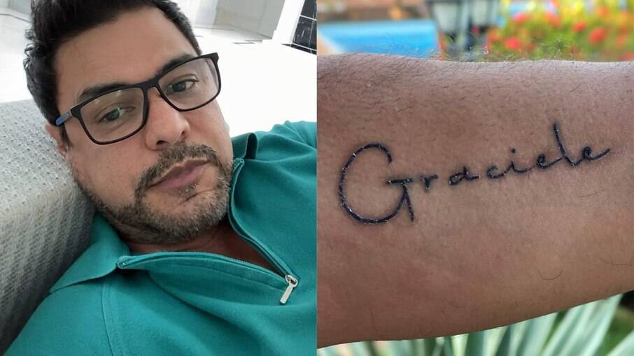 Zezé Di Camargo faz tatuagem com o nome de Graciele Lacerda